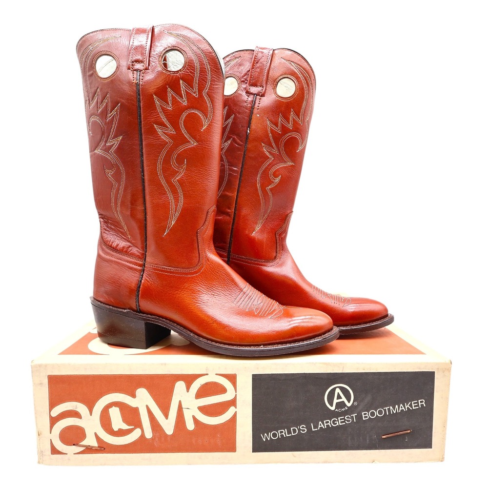 Acme Vintage Western Cowboy Boots Mens 9.5 D Cognac Leather New